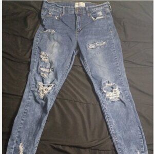 MUDD FLX Stretch Junior Size 13 High-Rise Ankle Jegging Blue Distressed Jean Y2K